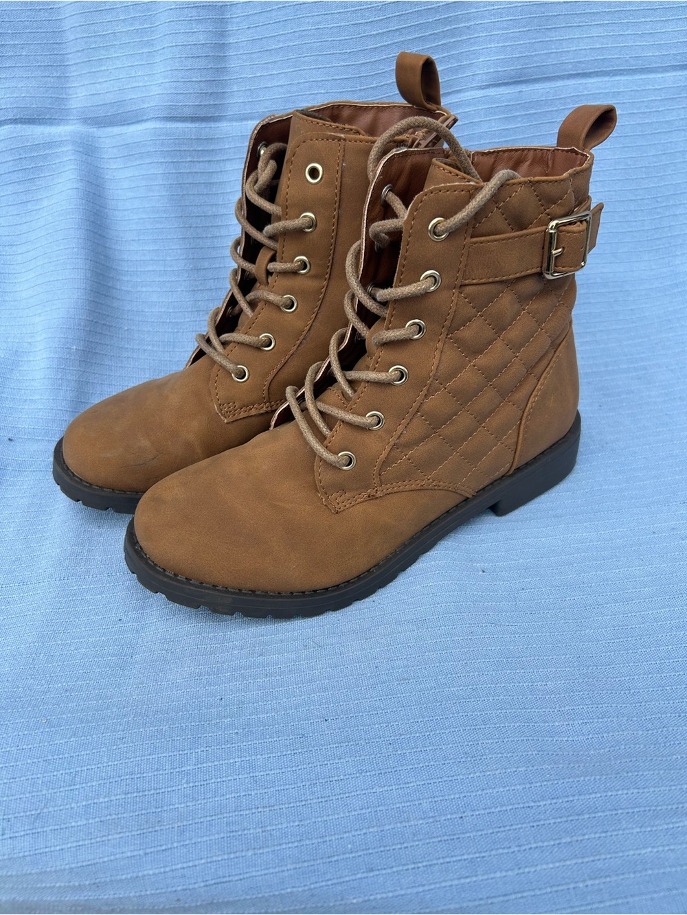 Place Quilted Lace-Up Kids Boots - Brown